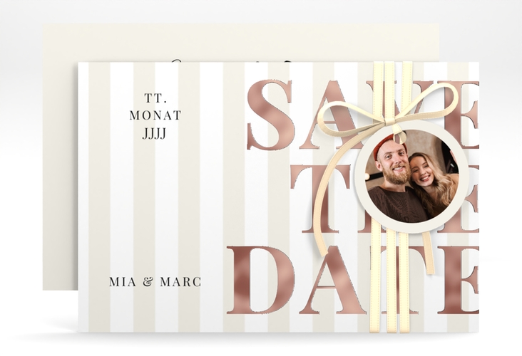 Save the Date-Karte Streifen A6 Karte quer beige rosegold