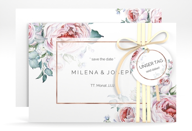 Save the Date-Karte Embrace A6 Karte quer weiss rosegold