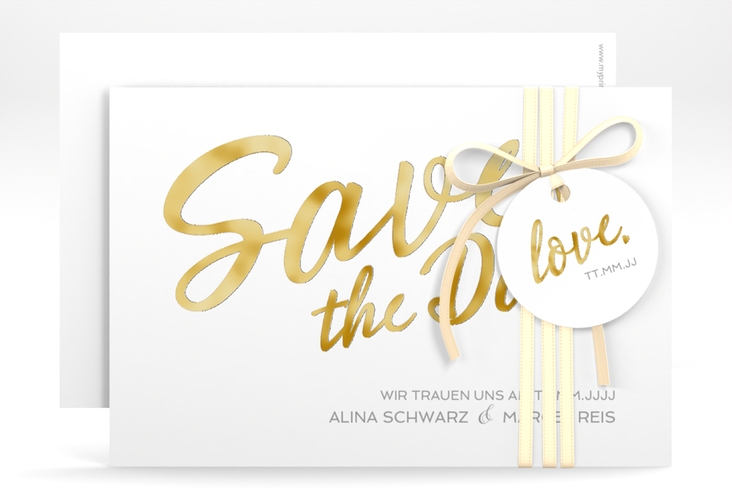 Save the Date-Karte Glam A6 Karte quer weiss gold