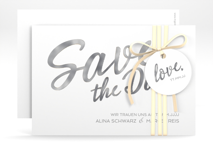 Save the Date-Karte Glam A6 Karte quer weiss silber