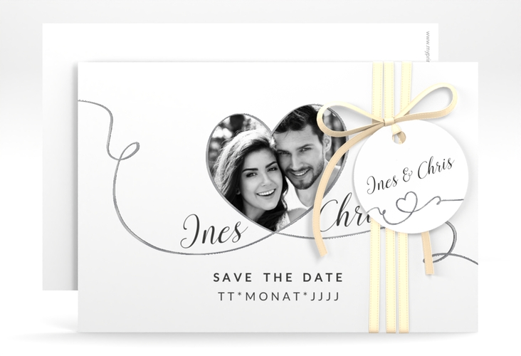 Save the Date-Karte Hochzeit Dolce A6 Karte quer weiss silber