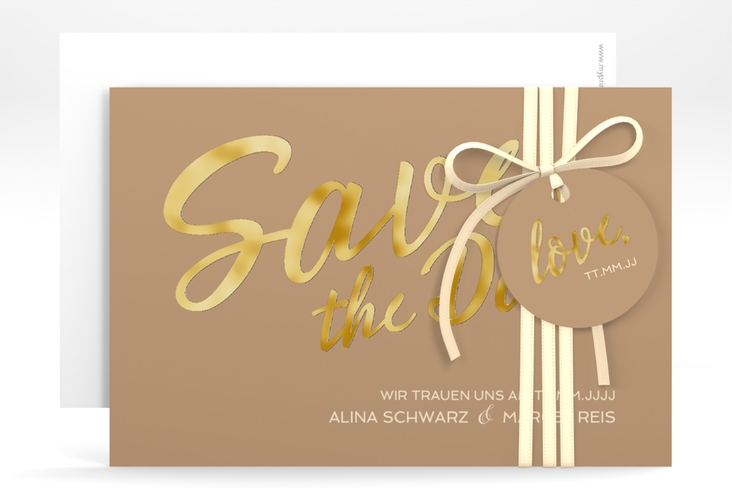 Save the Date-Karte Glam A6 Karte quer beige gold
