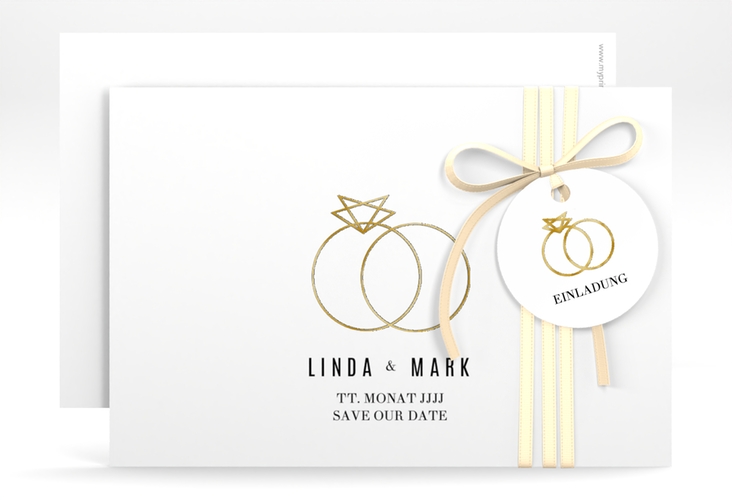 Save the Date-Karte Rings A6 Karte quer weiss gold
