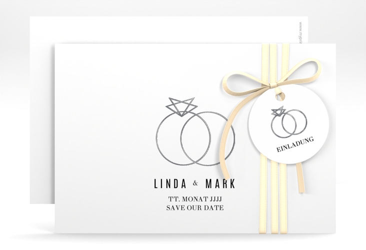 Save the Date-Karte Rings A6 Karte quer weiss silber
