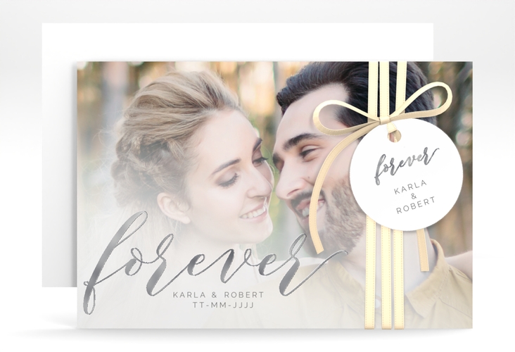 Save the Date-Karte Promise A6 Karte quer weiss silber