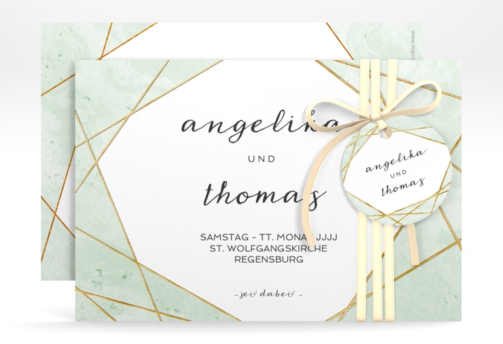 Save the Date-Karte Asymmetry A6 Karte quer gruen gold