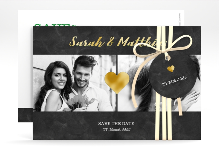 Save the Date-Karte Sparkly A6 Karte quer gruen gold