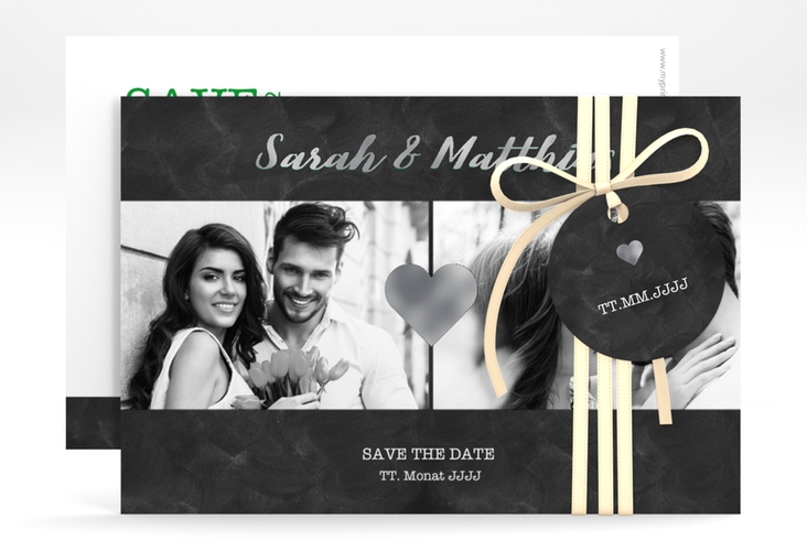 Save the Date-Karte Sparkly A6 Karte quer gruen silber