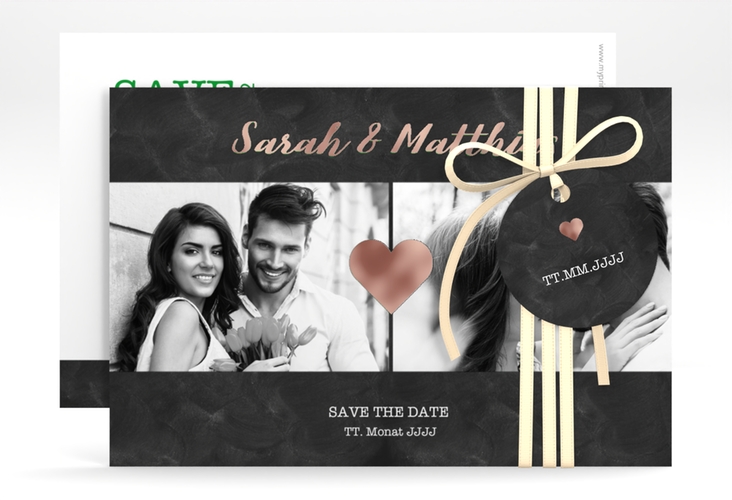 Save the Date-Karte Sparkly A6 Karte quer gruen rosegold