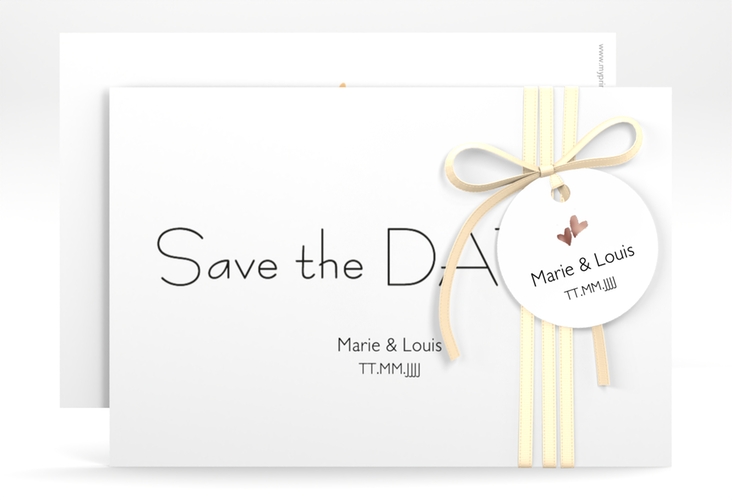 Save the Date-Karte Hochzeit Twohearts A6 Karte quer beige rosegold