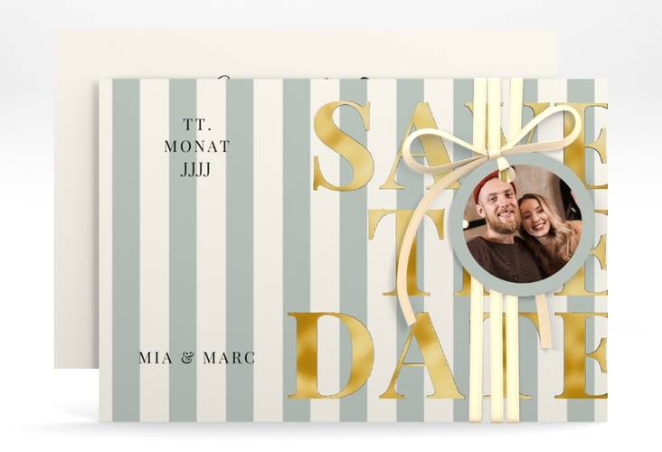 Save the Date-Karte Streifen A6 Karte quer gruen gold