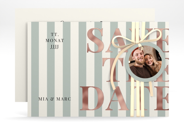 Save the Date-Karte Streifen A6 Karte quer gruen rosegold