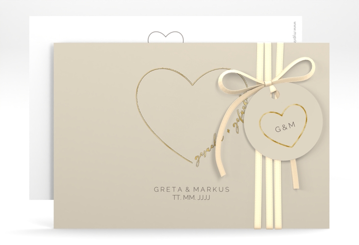 Save the Date-Karte Lebenstraum A6 Karte quer beige gold