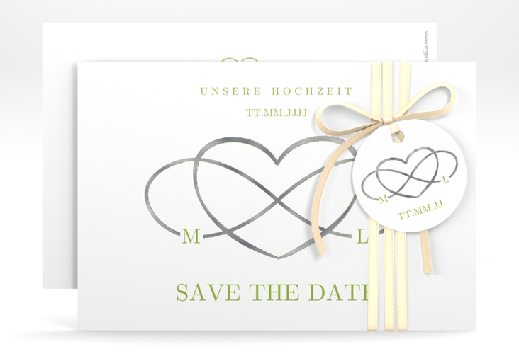 Save the Date-Karte Infinity A6 Karte quer gruen silber