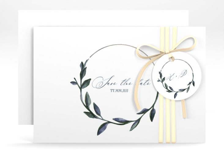 Save the Date-Karte Botanica A6 Karte quer weiss silber