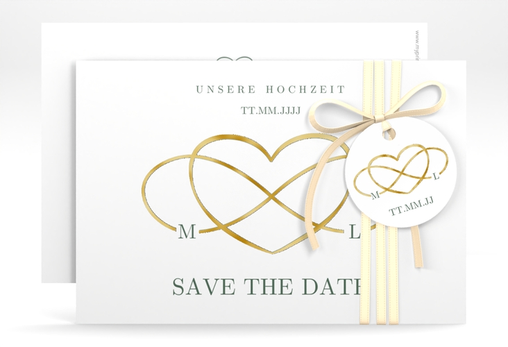 Save the Date-Karte Infinity A6 Karte quer gruen gold