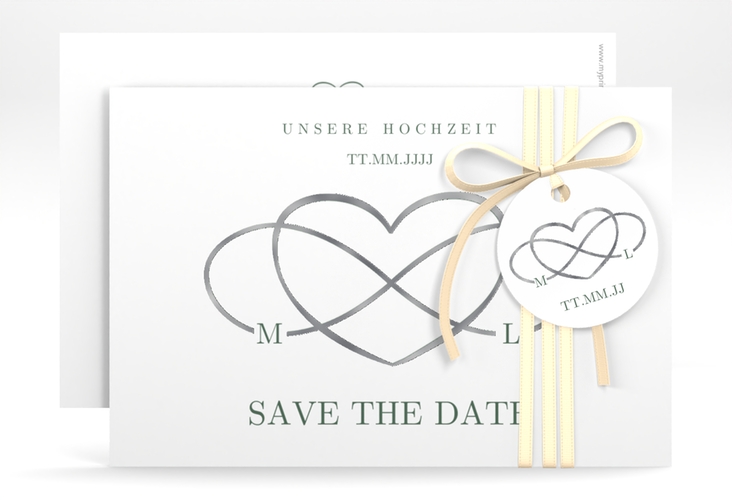 Save the Date-Karte Infinity A6 Karte quer gruen silber