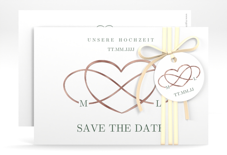 Save the Date-Karte Infinity A6 Karte quer gruen rosegold