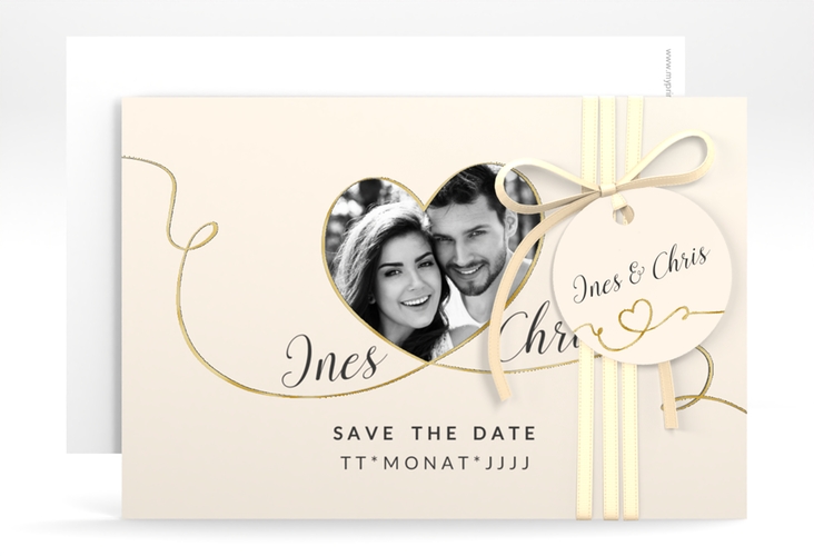 Save the Date-Karte Hochzeit Dolce A6 Karte quer beige gold
