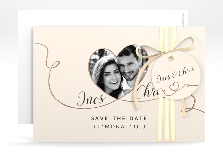 Save the Date-Karte Hochzeit Dolce A6 Karte quer beige rosegold