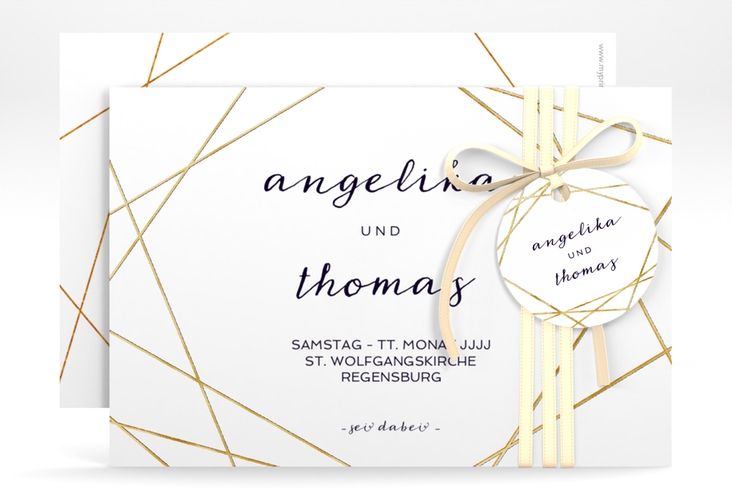 Save the Date-Karte Asymmetry A6 Karte quer weiss gold