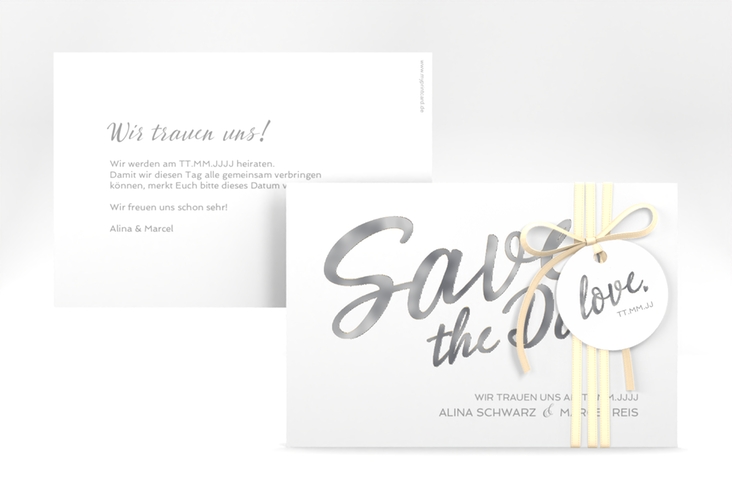 Save the Date-Karte Glam A6 Karte quer weiss silber