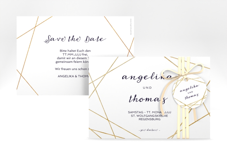 Save the Date-Karte Asymmetry A6 Karte quer weiss gold
