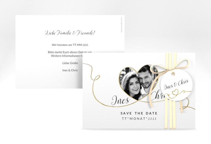 Save the Date-Karte Hochzeit Dolce A6 Karte quer weiss gold