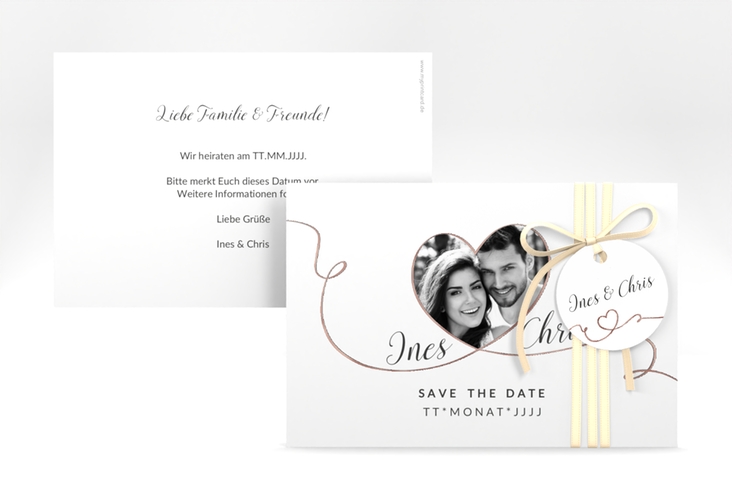 Save the Date-Karte Hochzeit Dolce A6 Karte quer weiss rosegold