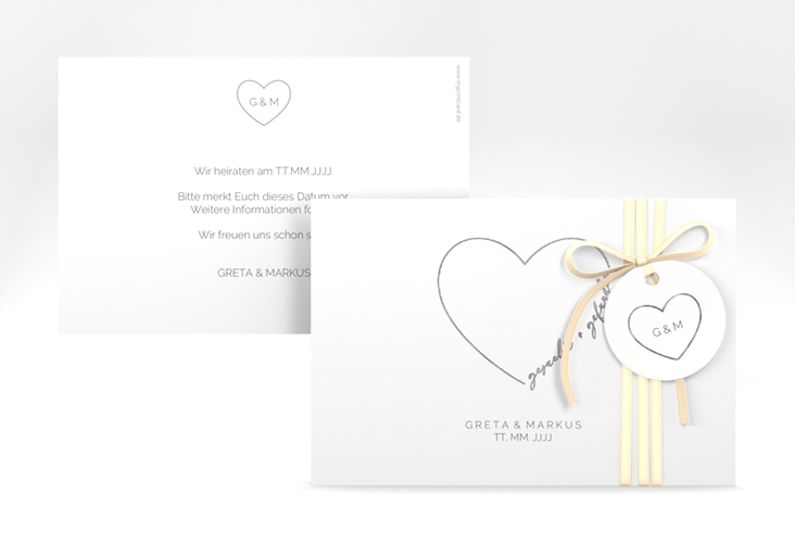 Save the Date-Karte Lebenstraum A6 Karte quer weiss silber
