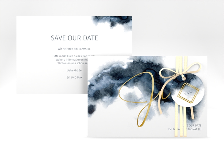 Save the Date-Karte Aquarellic A6 Karte quer weiss gold