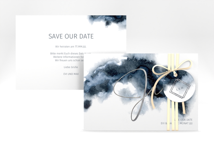 Save the Date-Karte Aquarellic A6 Karte quer weiss silber