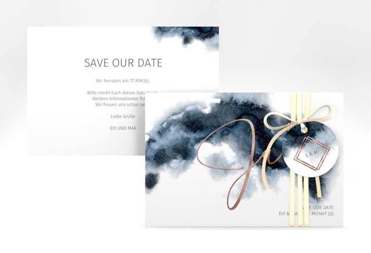Save the Date-Karte Aquarellic A6 Karte quer weiss rosegold