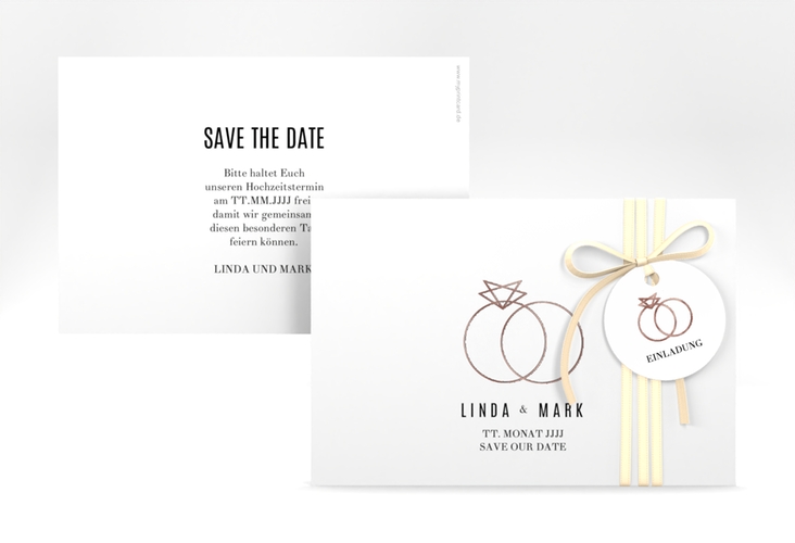 Save the Date-Karte Rings A6 Karte quer weiss rosegold