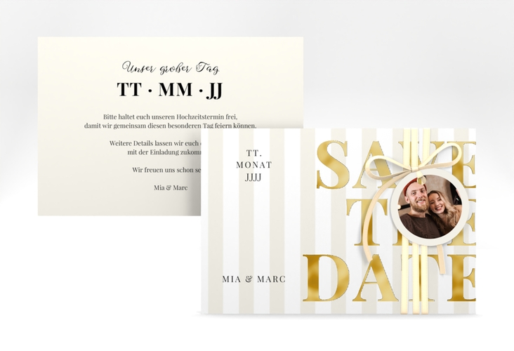 Save the Date-Karte Streifen A6 Karte quer beige gold
