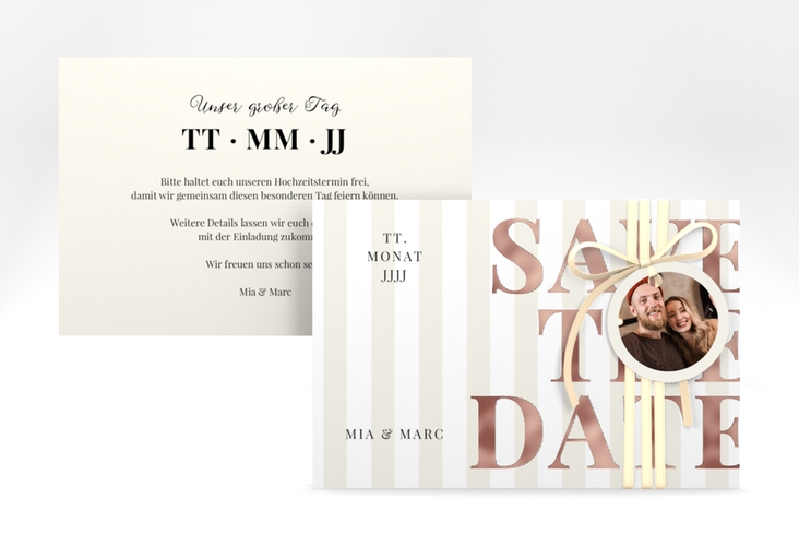 Save the Date-Karte Streifen A6 Karte quer beige rosegold