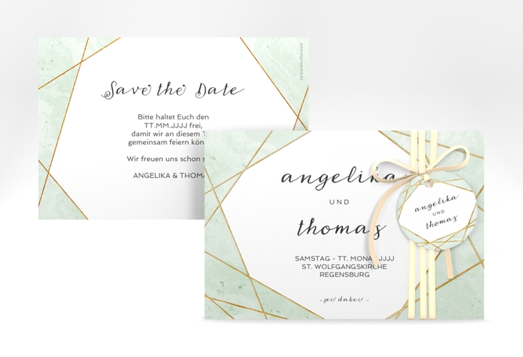 Save the Date-Karte Asymmetry A6 Karte quer gruen gold