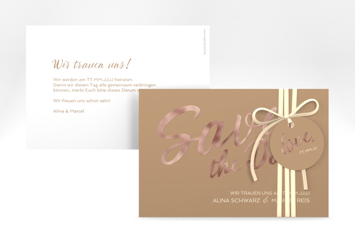 Save the Date-Karte Glam A6 Karte quer beige rosegold