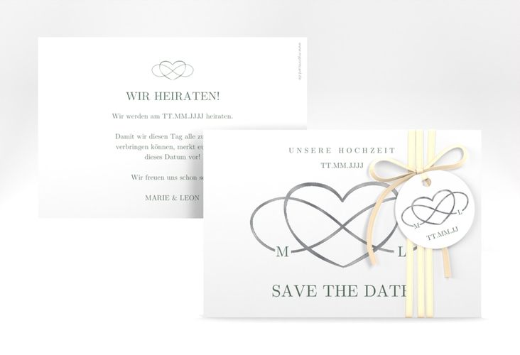Save the Date-Karte Infinity A6 Karte quer gruen silber