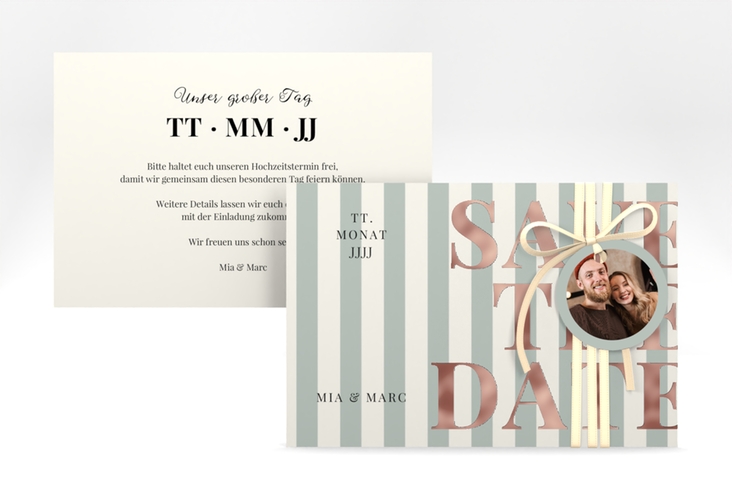 Save the Date-Karte Streifen A6 Karte quer gruen rosegold