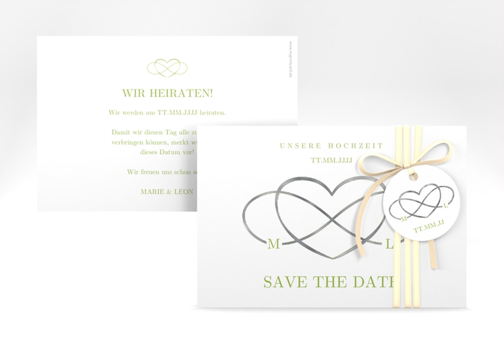 Save the Date-Karte Infinity A6 Karte quer gruen silber