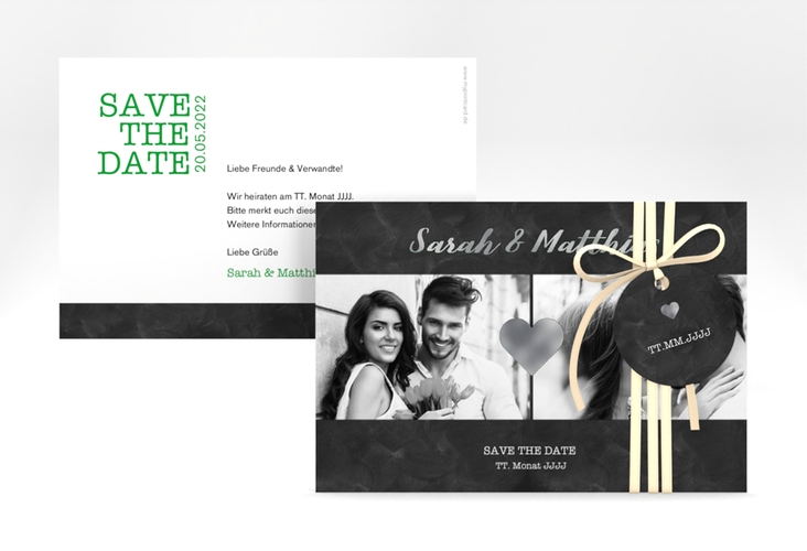 Save the Date-Karte Sparkly A6 Karte quer gruen silber