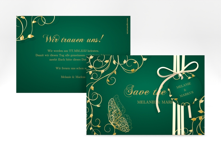 Save the Date-Karte Eternity A6 Karte quer gruen gold