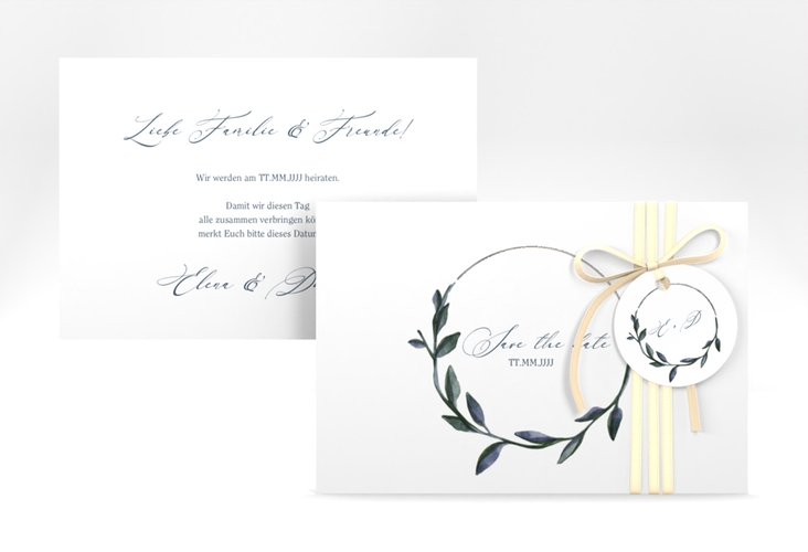 Save the Date-Karte Botanica A6 Karte quer weiss silber