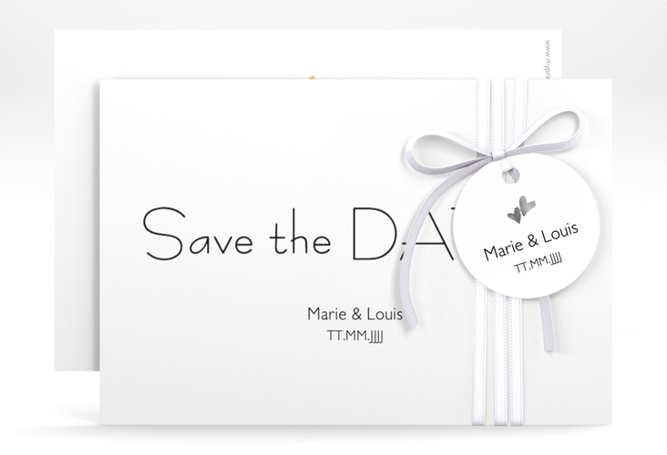 Save the Date-Karte Hochzeit Twohearts A6 Karte quer beige silber