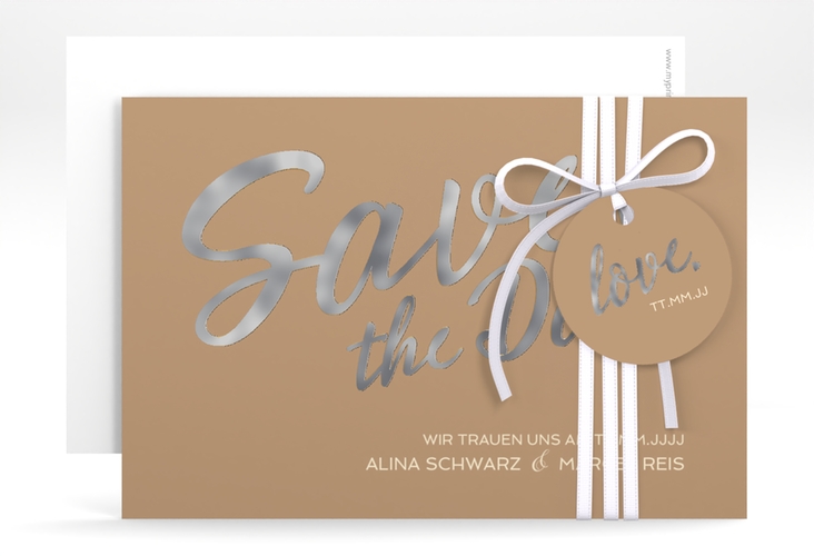 Save the Date-Karte Glam A6 Karte quer beige silber