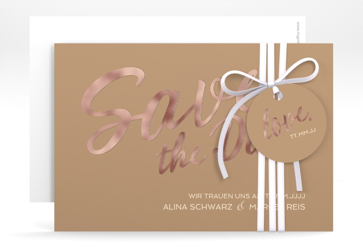 Save the Date-Karte Glam A6 Karte quer beige rosegold