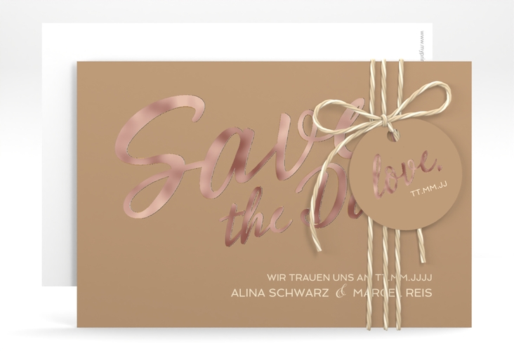 Save the Date-Karte Glam A6 Karte quer beige rosegold
