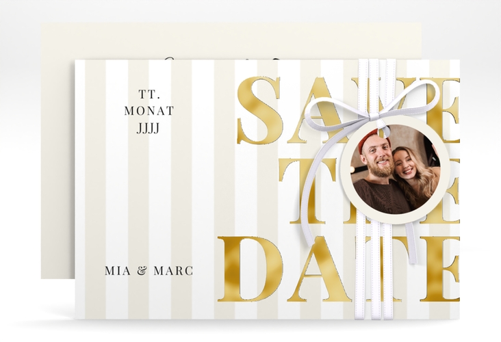 Save the Date-Karte Streifen A6 Karte quer beige gold