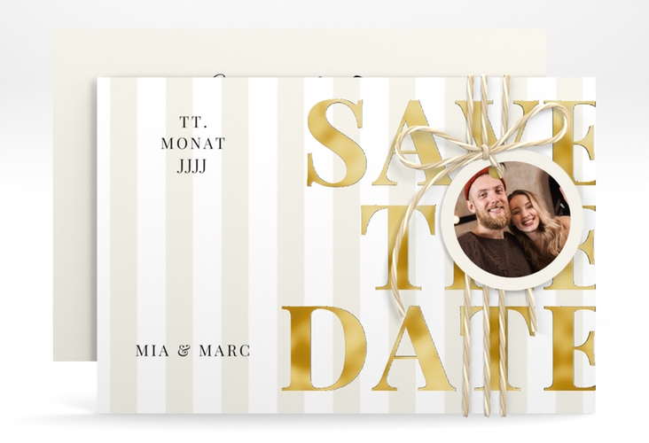 Save the Date-Karte Streifen A6 Karte quer beige gold